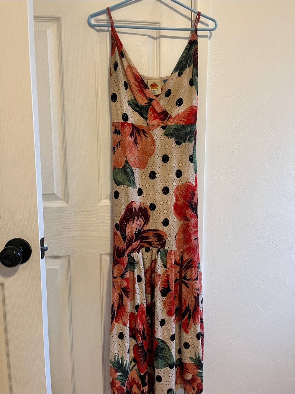 Free people farm too Polka Dot Maxi Dress - Coral/Green/white/black